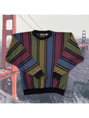 Vintage Alan Stuart Textured Coogi Style Sweater Men's Size XL Multi Color USA